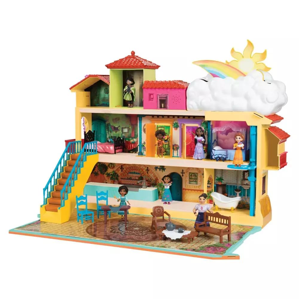 Encanto Disney – Casa de Muñecas Familia Madrigal con Mecanismo Interactivos – Este Pack Incluye 15 Accesorios, Luces y Música de la Película de Encanto - Juguete para Niñas 3 años +
