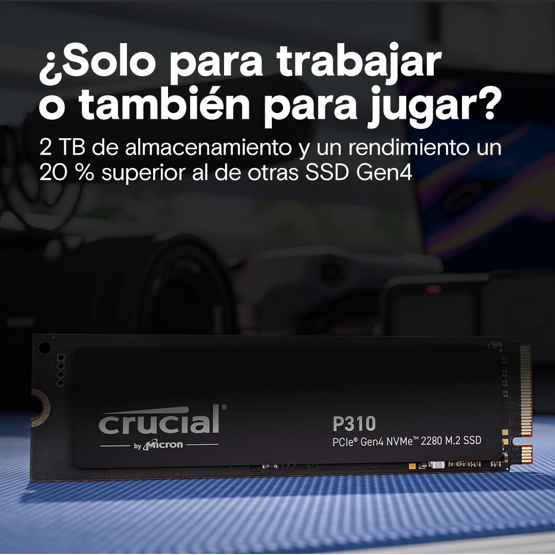 Crucial P310 SSD 2TB PCIe Gen4 NVMe M.2 2280 SSD Interno Gaming, Disco Duro SSD, hasta 7.100 MB/s, Compatible con Ordenador Portátil y de Sobremesa - CT2000P310SSD801 (Edición Acronis)