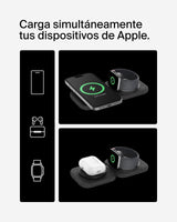 Belkin BoostCharge Pro cargador magnético compatible con MagSafe, base de carga inalámbrica 2 en 1 de viaje de 15 W, estación de carga inalámbrica plegable con Qi2, iPhone 16, Apple Watch 10 y AirPods