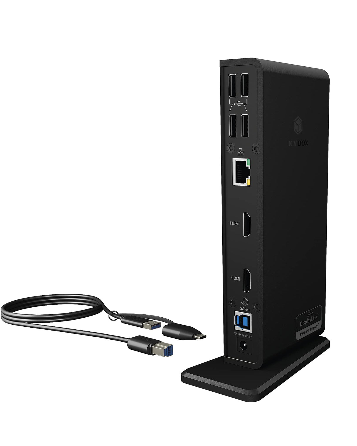 ICY BOX Docking Station USB 3.0 / USB-C (11-en-1) con 2x HDMI, 6x USB 3.0 HUB, Gigabit Ethernet, DisplayLink, Dock Station Portatil, IB-DK2251AC