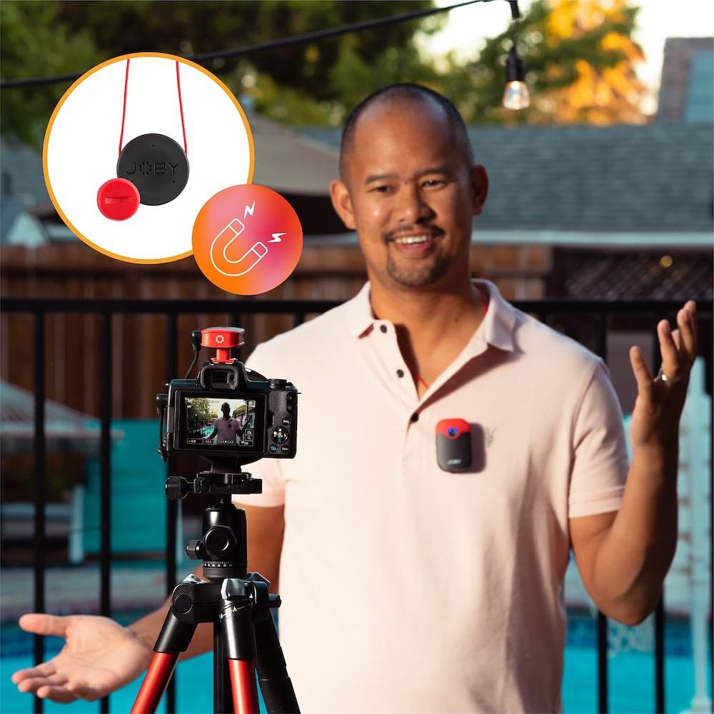 JOBY Wavo Air Sistema de Micrófono Inalámbrico de 2.4Ghz, 2 Transmisores y Montaje Diseñado, Vlogging, Producción Películas, Entrevistas, Micrófonos Inalámbricos, Smartphone, Cámara