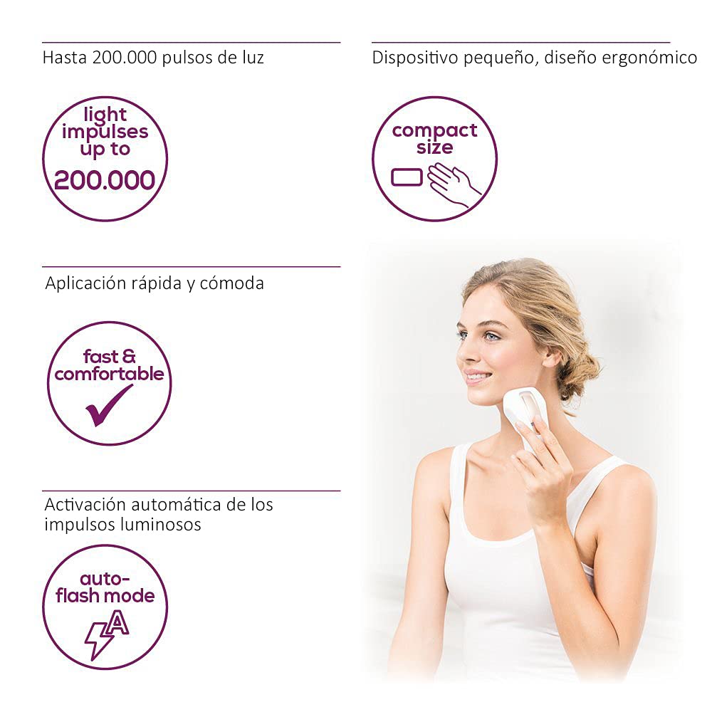 Beurer IPL Pure Skin Pro Depiladora compacta, depilación permanente con modo Auto-Flash, clínicamente probado, 600.000 pulsaciones de luz, 3 niveles intensidad, color blanco
