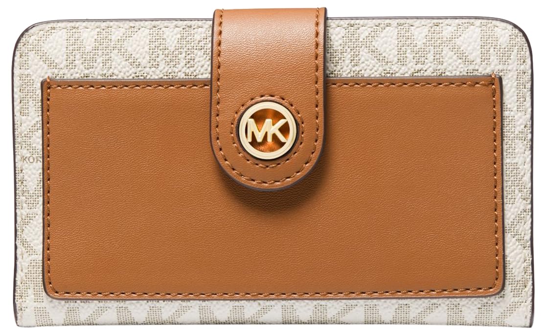 Michael Kors MD Tab Pckt Bifold, Hand Bag Women, Vanilla/Acorn, One Size