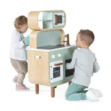 Janod - Cocina de doble cara- Cocina de madera para niños Recto-Verso - Cocina con luz y sonido - Con 7 accesorios - De 3 a 8 años, J06594
