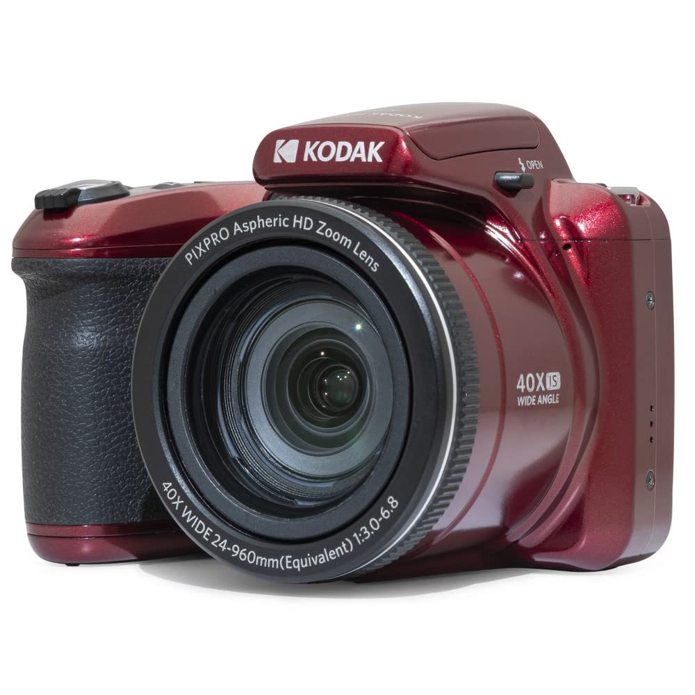 KODAK Pixpro Astro Zoom AZ405 - Cámara Digital Bridge, Zoom 40x, Gran Angular de 24 mm, 20 Megapíxeles, Pantalla LCD de 3", Video Full HD 1080p, Estabilización Óptica de Imagen (OIS), Pilas AA - Roja