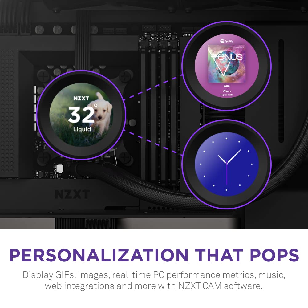 NZXT Kraken Elite 280 RL-KN28E-B1-280mm AIO - Enfriador líquido para CPU - Pantalla LCD personalizable de 2.36 pulgadas para imágenes, métricas de rendimiento y más - Bomba de alto rendimiento - 2