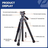 Fotopro X-Aircross 3 Lite Trípode de Video con Cabeza Líquida 1.0KG Ultraligero Portátil Profesional Video Viaje Fibra Carbono Trípode para Cámara, DSLR, Carga de hasta 10 kg, Gris