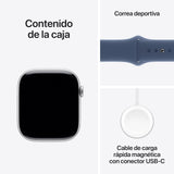 Apple Watch Series 10 GPS Smartwatch con Caja de Aluminio Plata de 46 mm y Correa Deportiva Azul Denim - Talla M/L. Monitor de entreno, App ECG, Pantalla Retina Siempre Activa