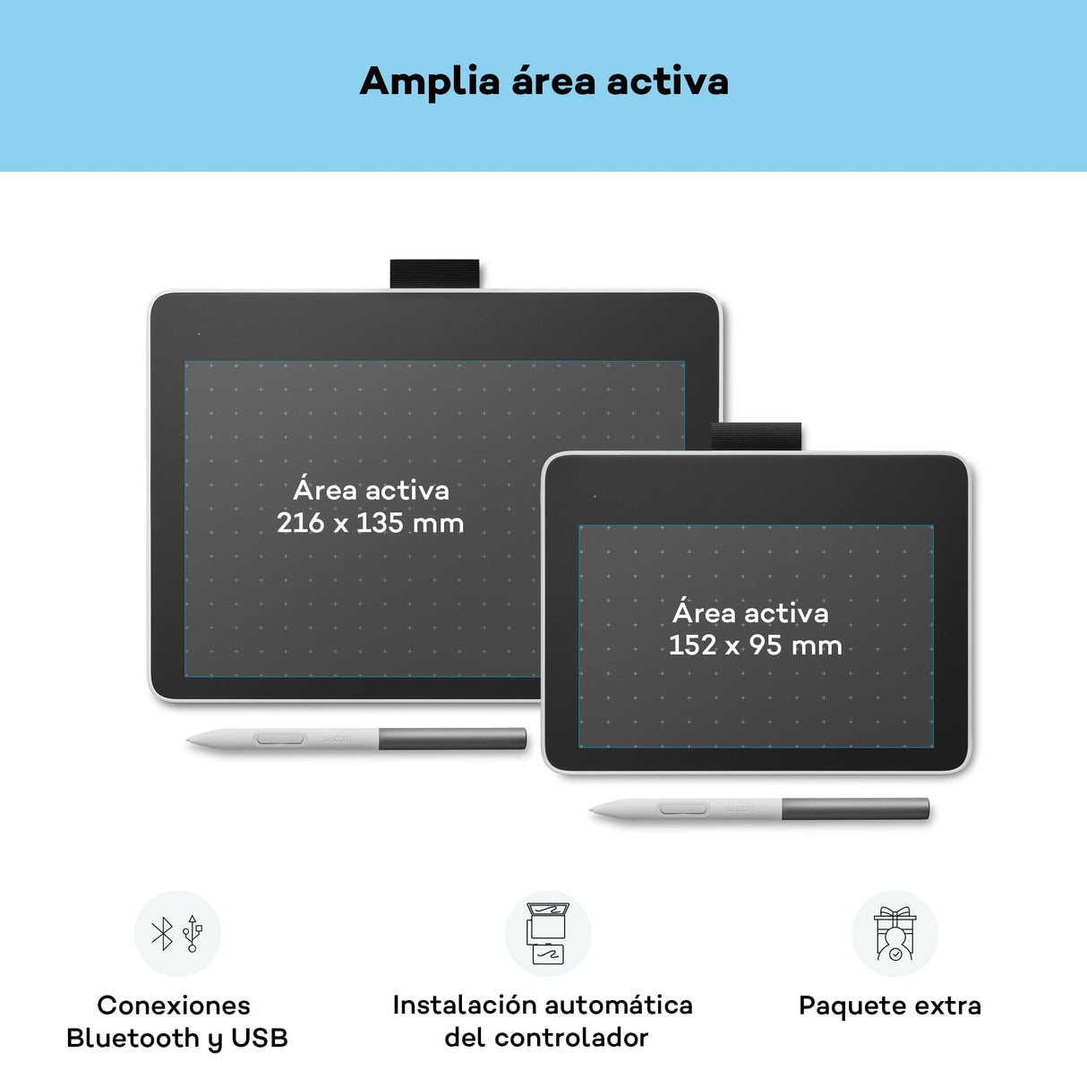 Pen Tablet Wacom One S, Que Incluye un lápiz con tecnología de resonancia electromagnética (EMR) sin Pilas, conexión Bluetooth, para Windows, Mac, Chromebook y Android: Ideal para creativos