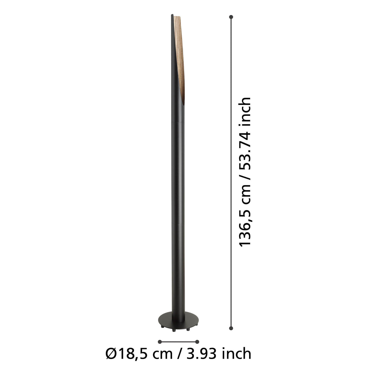 EGLO LED Barbotto Lámpara de pie elegante, lámpara esquinera, de pie de acero negro y madera natural, lámpara para salón, blanco cálido, 137 cm