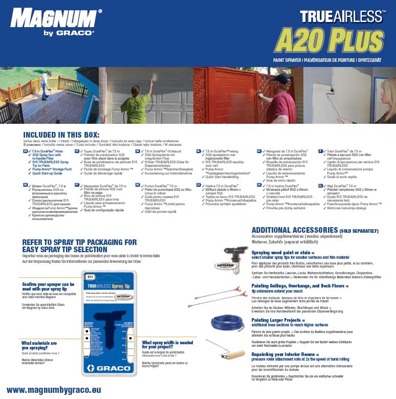 Magnum by Graco 17C243 Pulverizador de Pintura airless A20 Plus, Uso doméstico (caudal de 0,9 l/min, máx. presión 207 Bar)
