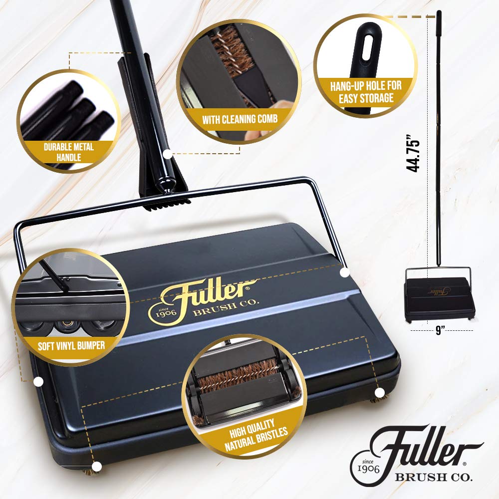 Fuller Brush Barredora electrostática para alfombras y Pisos con Rotor de Goma Adicional, 9 Pulgadas, Color Dorado Rico
