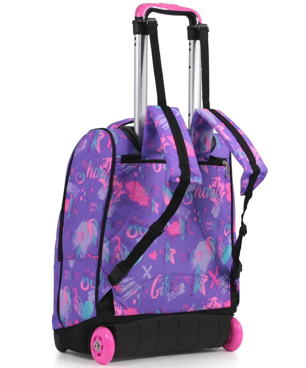 Seven Mochila con Ruedas, IRIDESCENT, Lila - Mochila 2 en 1, Mochila Escolar con Carro, Crossover System - Bolso Escolar Niños, para adolescentes - Bolsillo Interior con Organizador