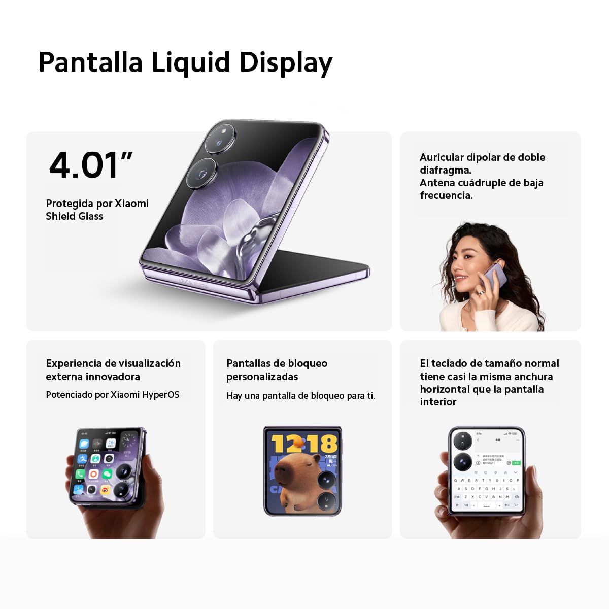 Xiaomi Mix Flip - Smartphone de 12+512GB, Lentes Leica Summilux, Snapdragon 8 Gen 3, Pantalla Exterior de 4,01" e Interior de 6,86" 120Hz, HyperCharge 67W, Cargador Incluido, Negro (Versión ES)