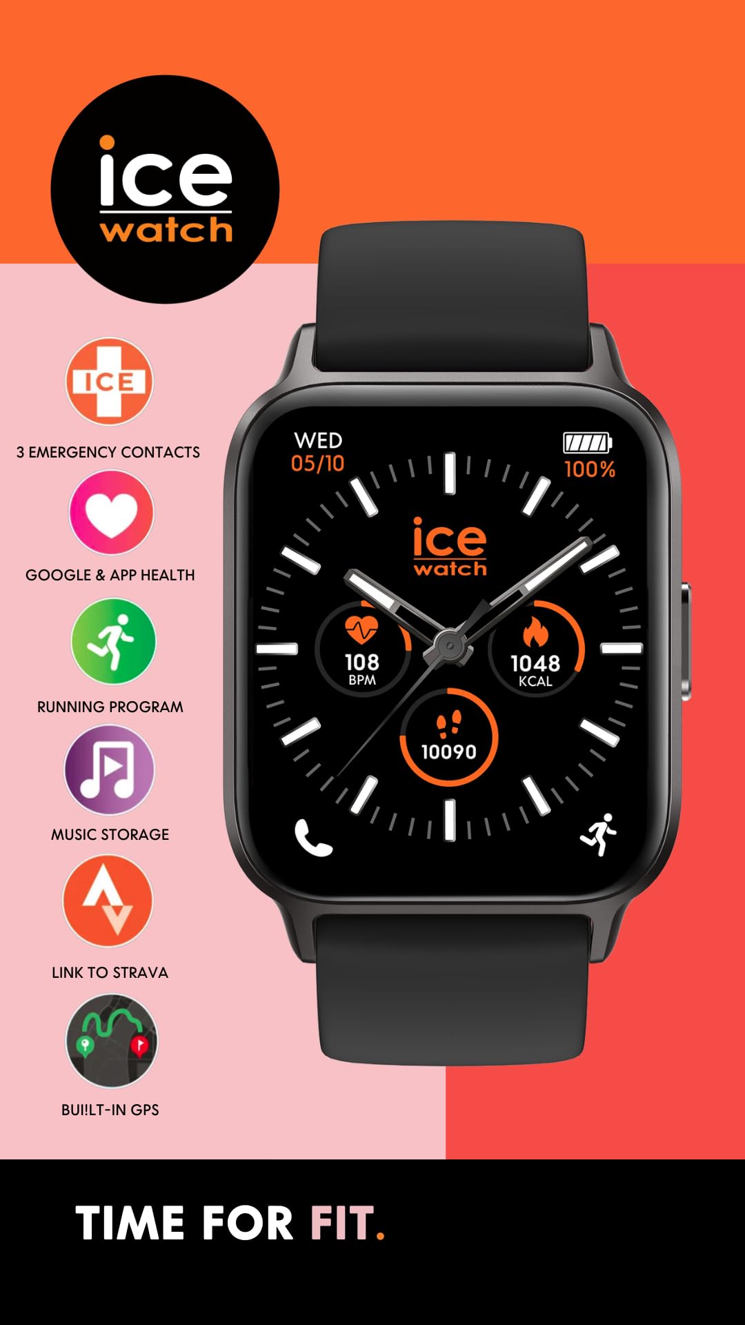 Ice-Watch - ICE fit 1.0 Black AMOLED - Reloj conectado negro con correa de silicona - 024104 (1.78 pulgadas)