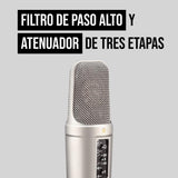 RØDE NT2-A Micrófono de condensador cardioide de gran diafragma versátil RØDE NT2-A con patrón polar conmutable, atenuador y filtro paso alto para grabación de voces e instrumentos