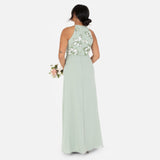 Maya Deluxe Women's Maxi Dress Ladies Sleeveless Halterneck Floral Sequin Embellished A-Line for Wedding Guest Evening Ball Gown Vestido, Green Lily, 48 para Mujer