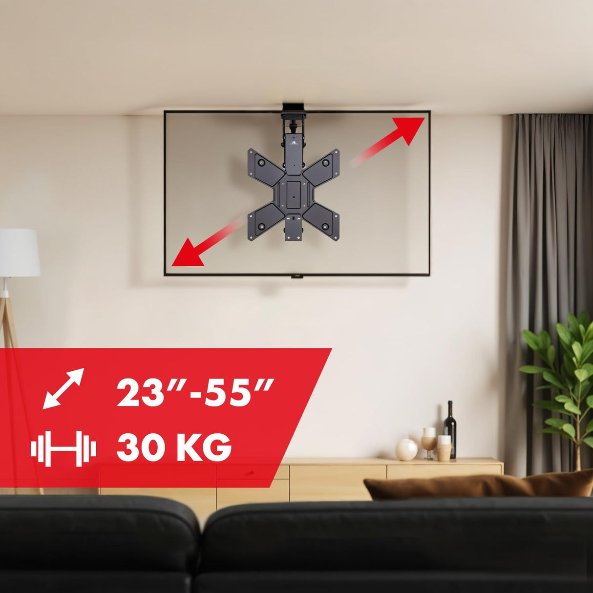 Maclean Soporte de Techo para TV para 23-55'' Motorizado Electrico | Inclinable de 0° a -75° | Mando a Distancia Función de Memoria | Control de la App Tuya | MAX. VESA 400x400 | Carga MAX. 30 kg