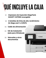 Canon MAXIFY GX7050 – Impresora Multifunción MegaTank a Color, Copiadora, Escáner, Fax A4 | Casa y Oficina | Wi-Fi, Ethernet, USB | Inyección de Tinta
