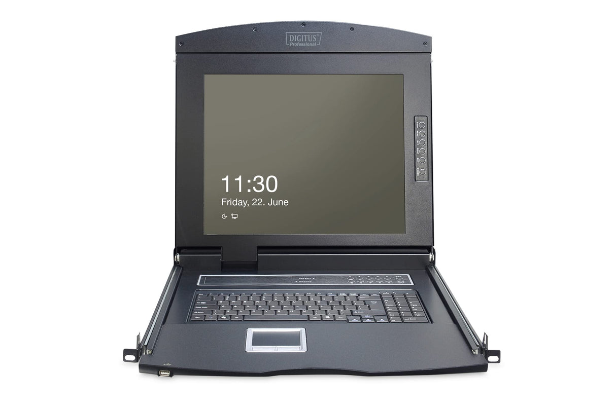 DIGITUS Consola KVM de 19" con pantalla TFT de 17" (4:3), distribución de teclado CH, conmutador KVM con 16 puertos VGA, negro