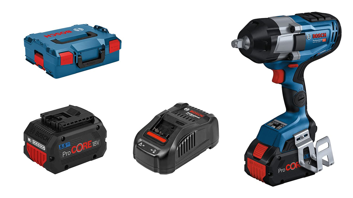 Bosch Professional BITURBO atornillador de impacto a batería GDS 18V-1000 C (par de apriete 1000 Nm, par de arranque 1600 Nm, 2 baterías ProCORE18V 5.5Ah, cargador rápido GAL 1880 CV, en L-BOXX 136)