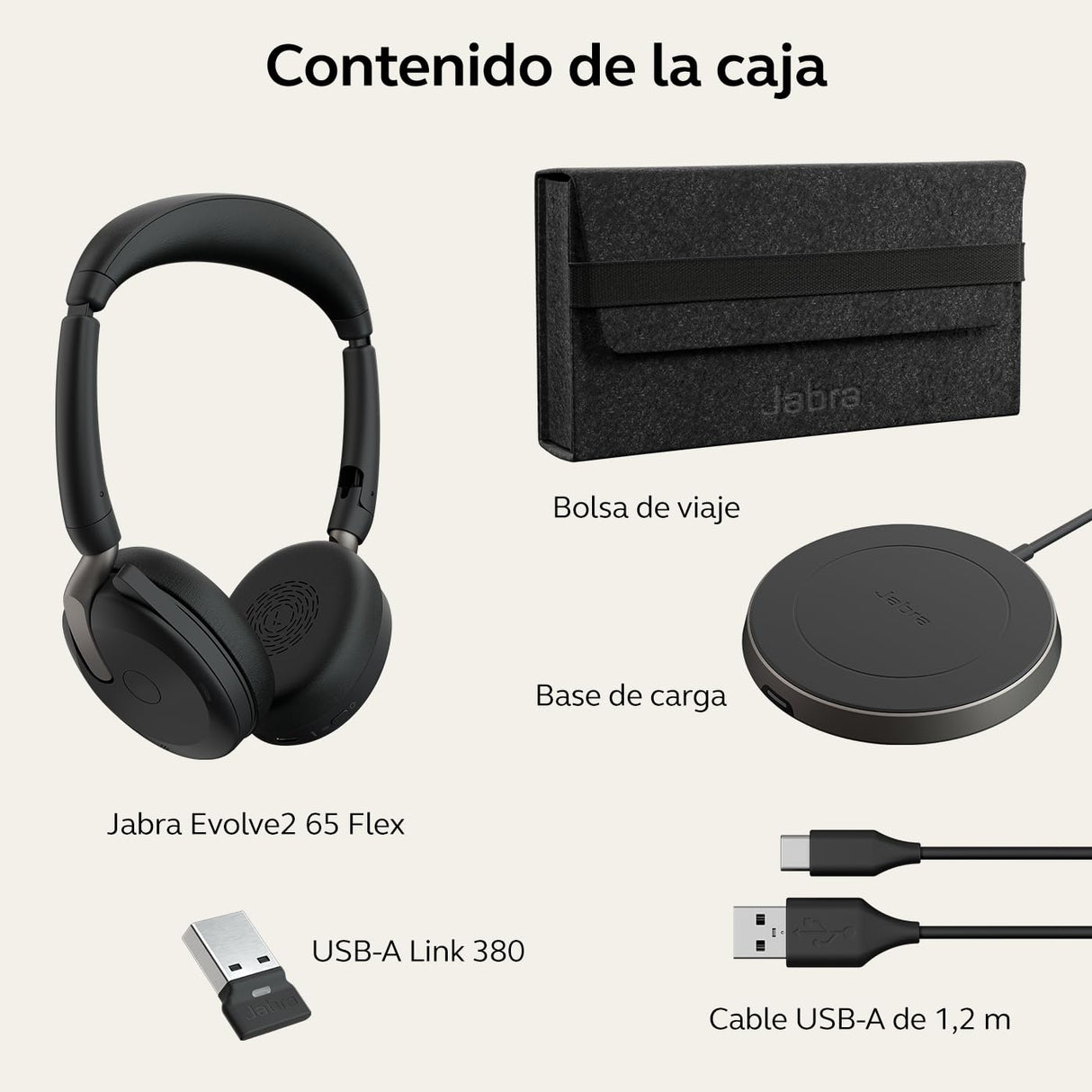 Jabra Auriculares Bluetooth con Micrófono Evolve2 65 Flex Negro