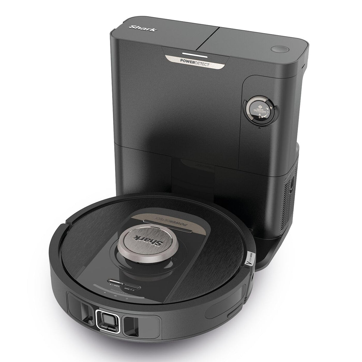 Shark PowerDetect Robot Aspirador, Vaciado automático, navegación 3D y LiDAR, Base antialérgenos, tecnología NeverStuck, para alfombras, Suelos y Pelo de Mascotas, WiFi/App, Negro, RV2820VEEU