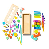 Lovevery | El Juego de Bloques | Bloques de Construcción y Piezas de Madera Maciza + Caja de Almacenaje de Madera, se Convierte en un Coche de Tracción, 70 Piezas, 20+ Actividades, Edad 12+ Meses