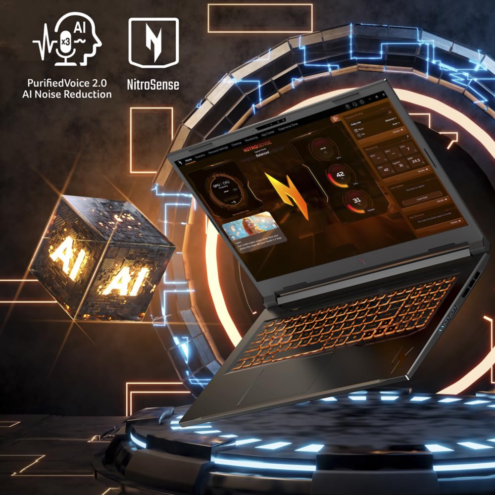 acer Nitro V 17 AI ANV17-61, Ordenador Portátil Gaming 17.3", Full HD IPS (AMD Ryzen AI 9 365, 32 GB RAM, 1024 GB SSD, GeForce RTX 5070, Sin Sistema Operativo), Negro, Teclado QWERTY Español