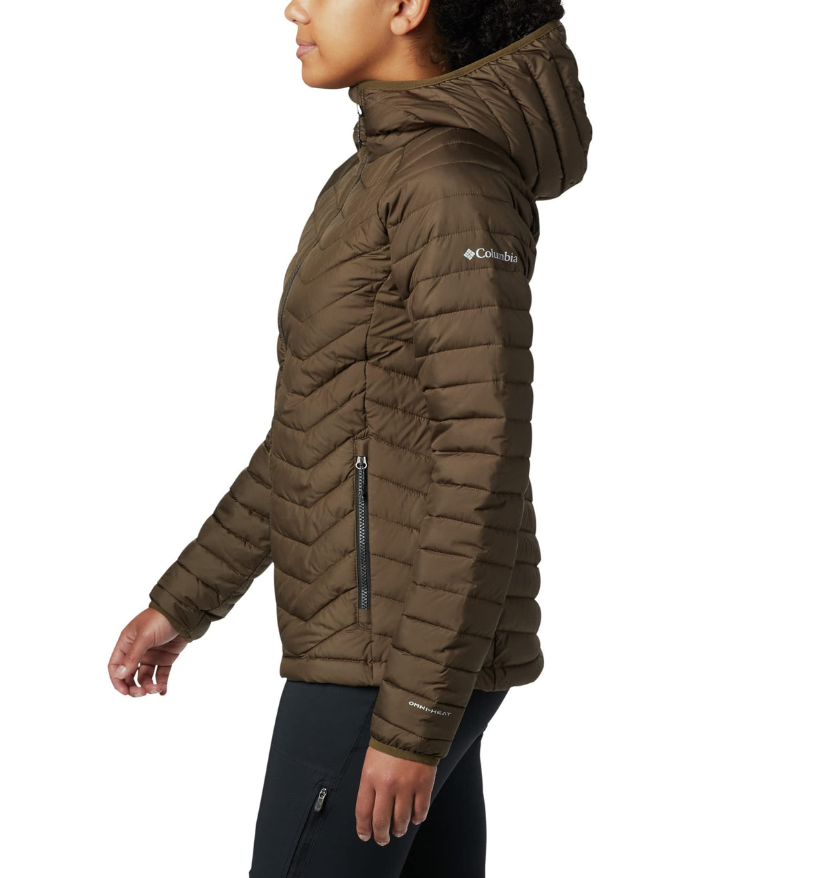 Columbia Powder Lite Hooded Jacket, Chaqueta Acolchada Con Capucha Mujer, Olive Green, M