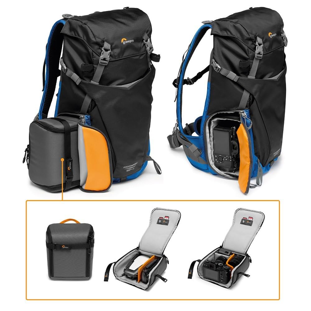 Lowepro PhotoSport BP 24L AW III, Mochila Tactica para Cámara Sin Espejo, Acceso Lateral, Inserto de Cámara Extraíble, Sistema de Correa para Accesorio, Compatible con Sony α7, Azul y Negro