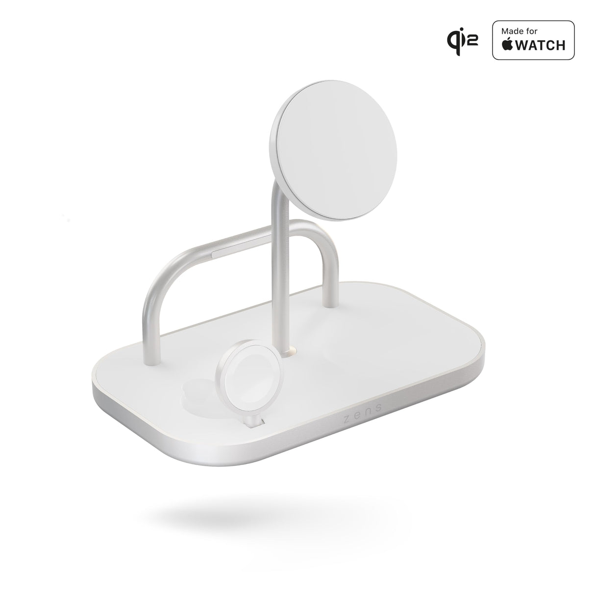 Zens 4-in-1 Wireless Charger, Cargador inalámbrico MagSafe y Qi2 de 15 W para iPhone/Apple Watch/AirPods, Incluye Adaptador de Corriente de 65 W (EU/UK/US) y Cable Integrado de 1,5 m, Blanco