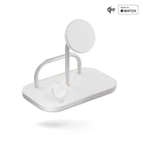 Zens 4-in-1 Wireless Charger, Cargador inalámbrico MagSafe y Qi2 de 15 W para iPhone/Apple Watch/AirPods, Incluye Adaptador de Corriente de 65 W (EU/UK/US) y Cable Integrado de 1,5 m, Blanco