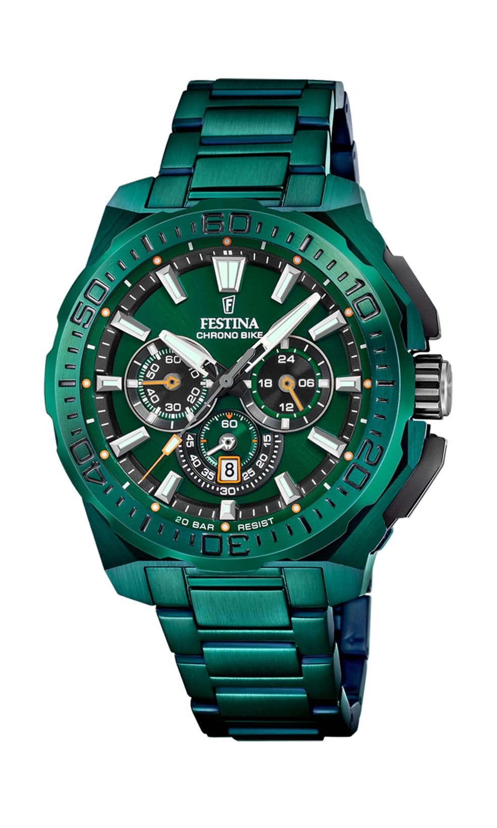 Festina Reloj Hombre Analógico de Acero Inoxidable 316l Verde - Movimiento de Cuarzo - Cronógrafo - Calendario - Cristal Mineral de Alta Resistencia - Resistente al Agua 20 ATM F20730/1 Chrono Bike