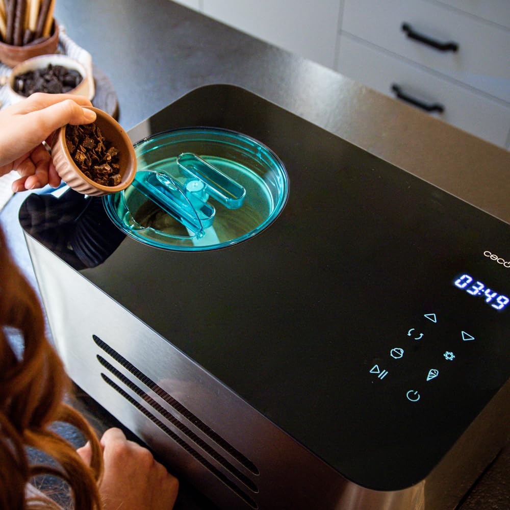 Cecotec Heladera con Compresor de 1,5 L Gelacy 1500 Touch. 150 W, Máquina de hacer Helados, Pantalla Táctil, Ventana de Control, Motor Extraíble, Helados en 30 minutos