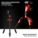 Rollei C6i Carbon - Trípode para Fotos (Compacto, Ligero, 3 en 1 con rótula Arca Swiss de Bola, monopod, trípode Macro, Incluye Picos y Bolsa (Naranja)