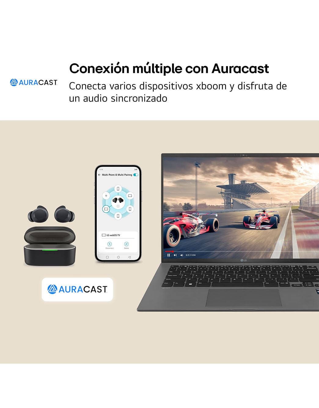 LG xboom Buds, Auriculares Bluetooth con cancelación Activa de Ruido, Negro