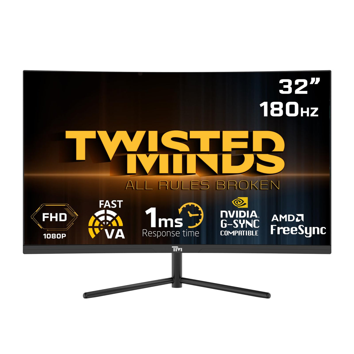 Twisted Minds Monitor para Gaming, Pantalla de 32 Pulgadas Fast VA - Resolución 1920 x 1080 FHD, frecuencia actualización 180 Hz, relación Aspecto 16:9, Tiempo Respuesta 1 ms - Negro (TM32CFHD180VA)