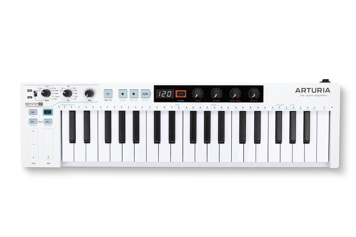 Arturia - Keystep 37 - Controlador MIDI Creativo, Secuenciador, Arpegiador y Generador de Acordes - 37-Note Slimkey Keyboard, controles MIDI CC asignables, Scale Mode, Conectividad Versátil