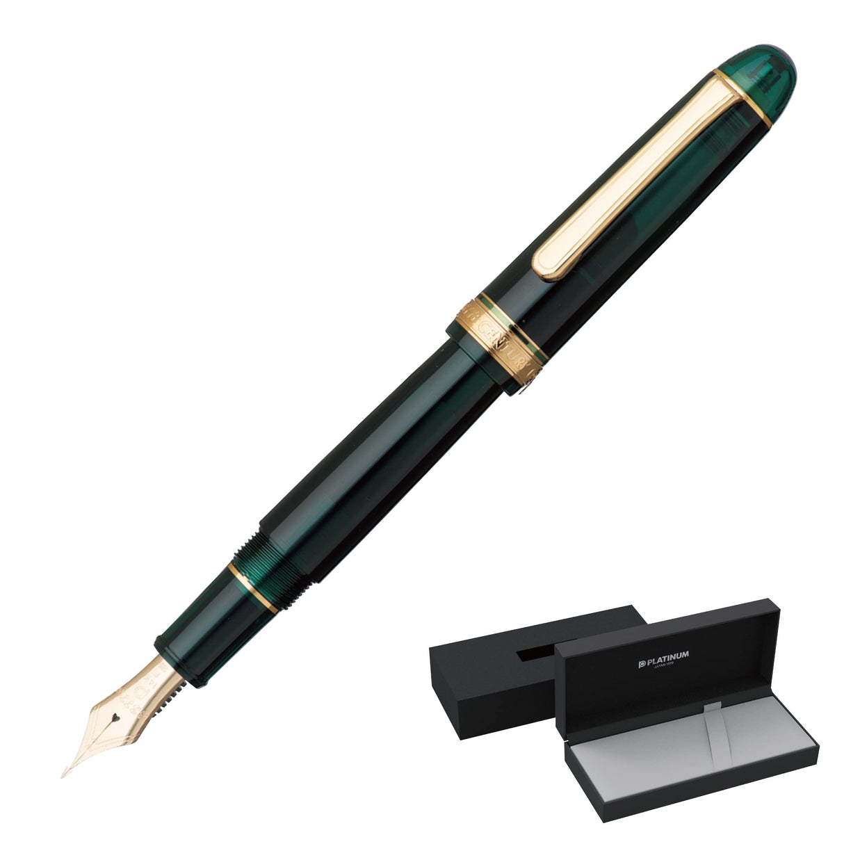 PLATINUM Pluma estilográfica japonesa #3776 Century Gold Trim Laurel Green F/Verde/0,28-0,34 mm/Hecho a mano/Pluma de oro de 14 quilates/con caja de regalo/pluma estilográfica, PNB15000-41F
