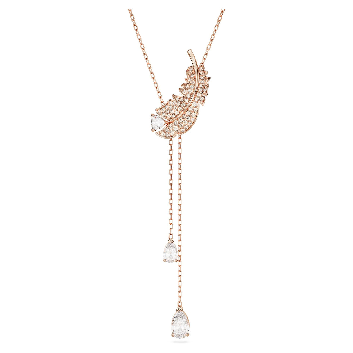 Swarovski Colgante en Y Nice, Motivo de Pluma, Cristales Blancos, Baño tono oro rosa