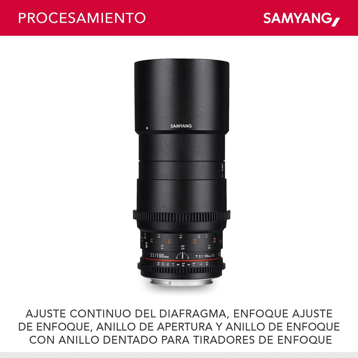 Samyang F1312306101 - Objetivo para vídeo VDSLR para Sony E T3.1 AS IF UMC II (Distancia Focal Fija 100mm, diámetro Filtro: 67mm), Negro