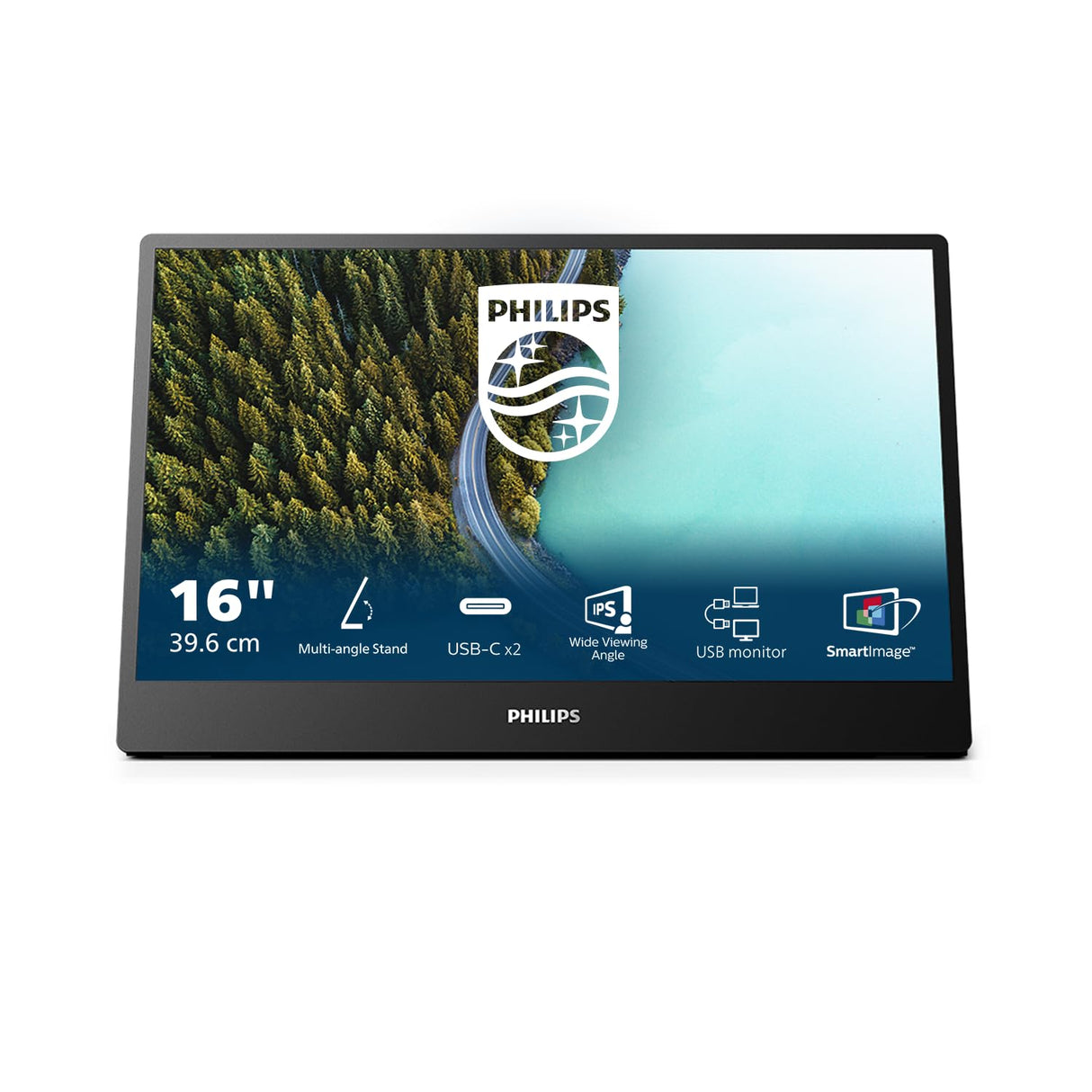 Philips 16B1P3302D Monitor 16 Pulgadas FHD, 75Hz, IPS, 4 ms GtG, TUV Low Blue Light (1920x1080, USB-C), Negro