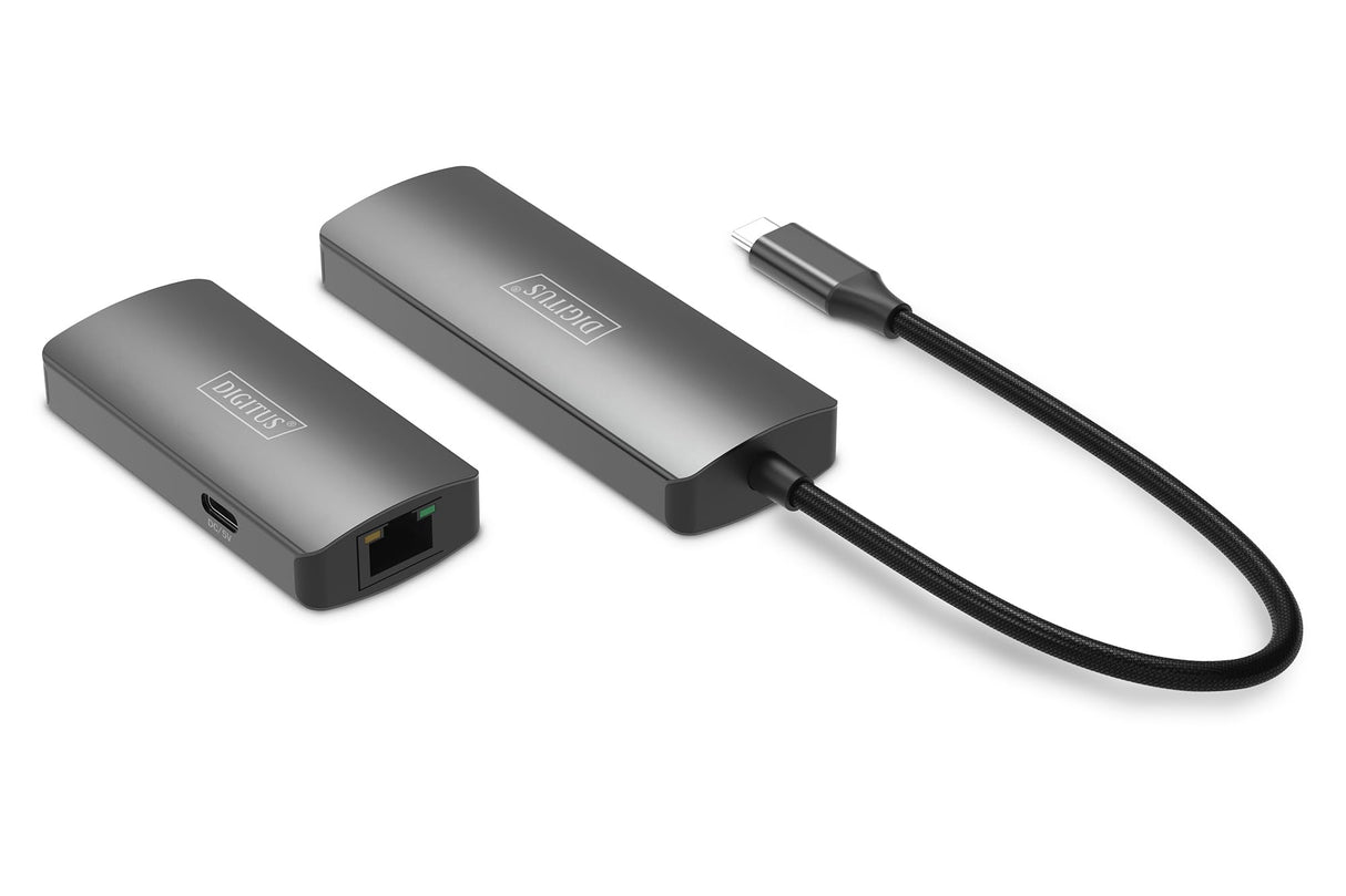 DIGITUS DS-55343 Extensor USB-C a HDMI – UHD 4K 120 Hz – 30 m a través de cable LAN – Set: emisor y receptor – HDMI 2.1, HDCP 2.3, USB 3.1 – HDR, Deep Color