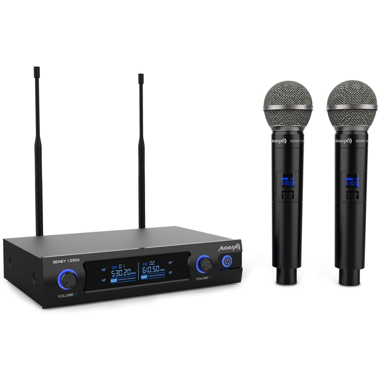 Audibax Sidney 1250 A Micrófono Doble Mano Profesional UHF Frecuencia A + Maleta