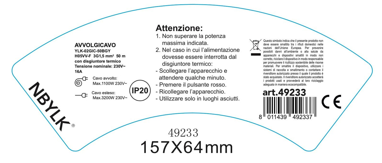 Electraline 49233 - Carrete De Cable Jardín, Longitud 50 M, Socket Universal Sección Cable 3X15 Mm, Naranja/Verde