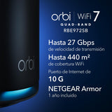 NETGEAR Orbi Mesh WiFi 7 Mesh Orbi Quad-Band (RBE972SB) | Router + 1 repetidor satélite | Cobertura de hasta 440 m², 200 Dispositivos | Puerto Internet de 10 Gbit, BE27000 802.11be