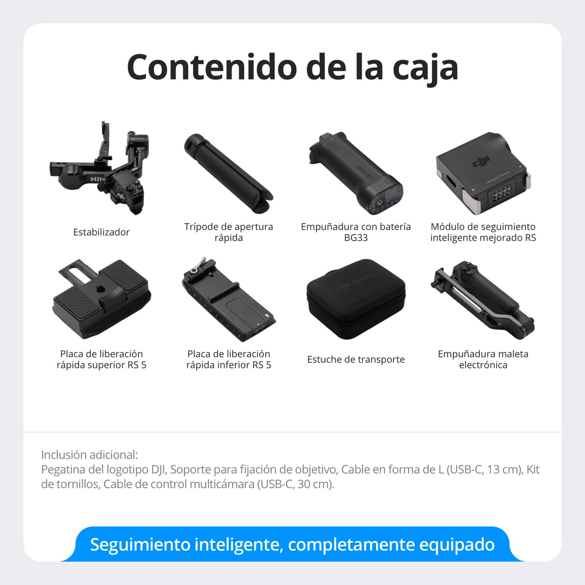 Pack dji RS 5, estabilizador para cámara Canon/Sony/Panasonic/Nikon/Fujifilm, Seguimiento Inteligente, empuñadura Maleta electrónica, perillas de Ajuste Fino, Nuevo indicador del Eje Z