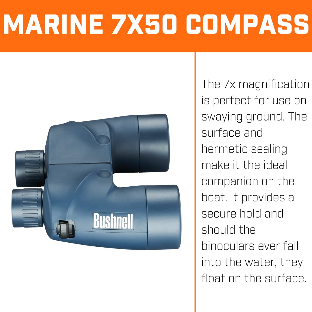Bushnell - Marine - 7x50 - Azul - Prisma Porro - Telemetro interno - Brújula iluminada - Impermeable - Observación de aves - Visitas turísticas - Viajes - Vida silvestre - Prismáticos - 137500