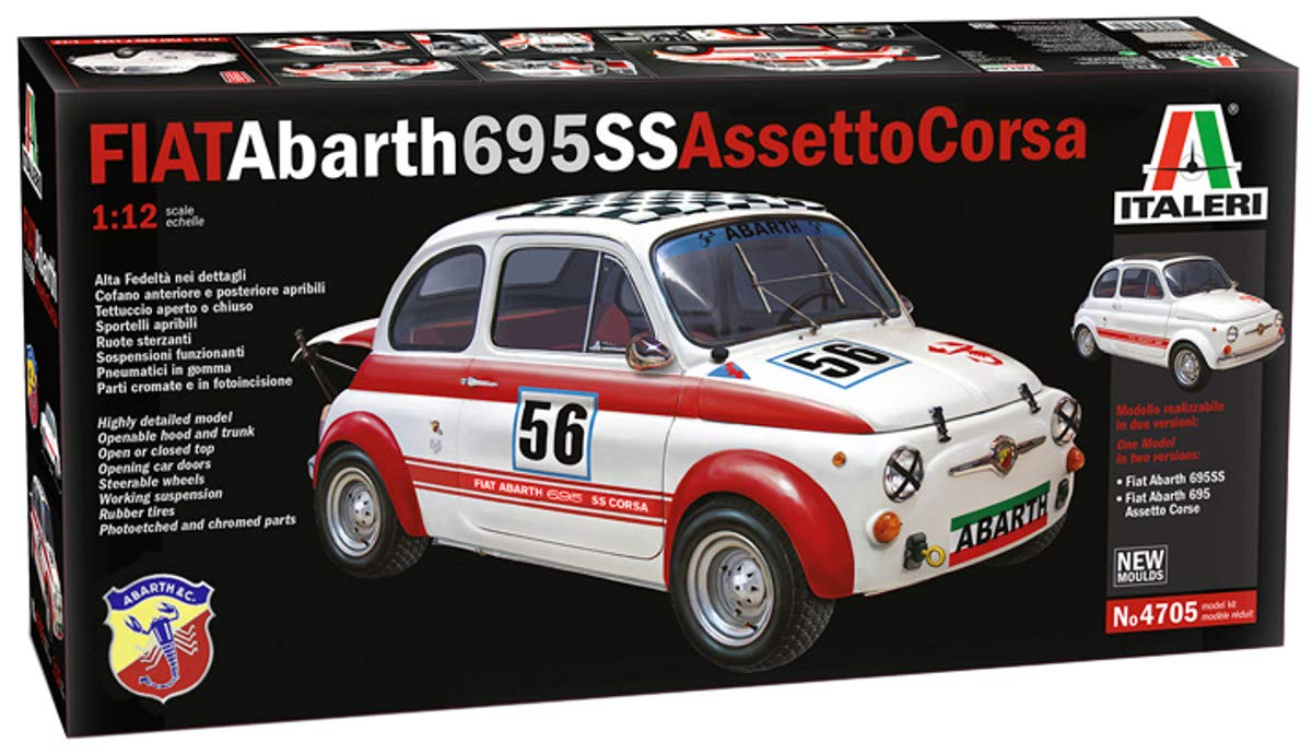 Italeri 4705S Fiat 4705-1:12 Abarth 695 SS/Assetto Corsa, maqueta, Modelo de construcción, sin barnizar
